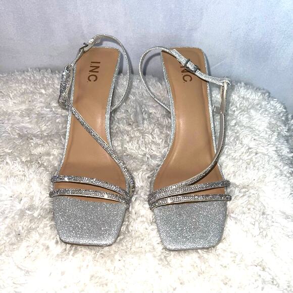INC International Concepts Silver Heeled Sandals - Picture 1 of 10
